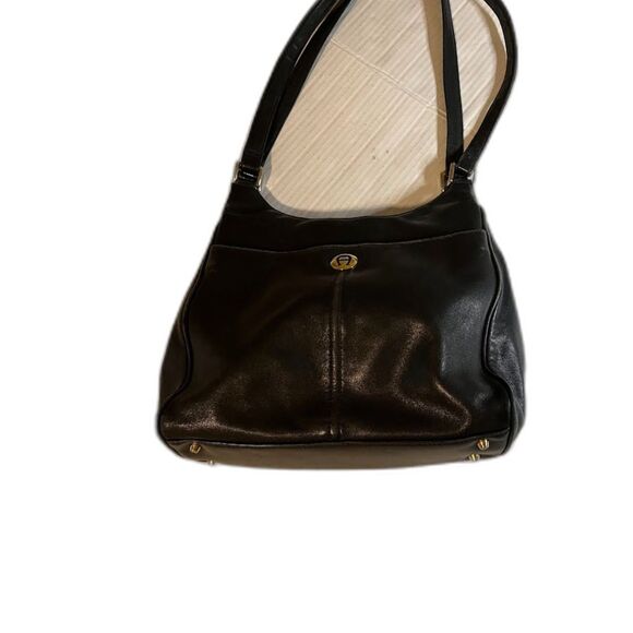 Vntg Etienne Aigner Navy Blue Leather Double Strap Hobo Snap Close Bottom Feet - Picture 1 of 8